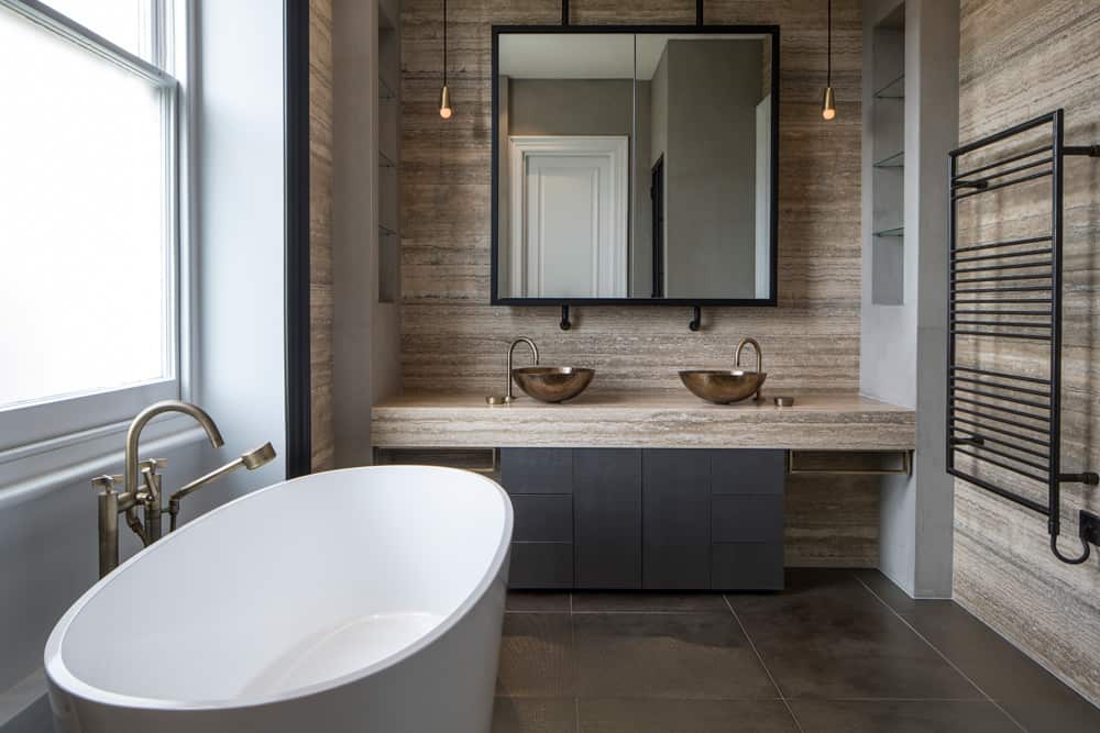 A contemporary bathroom  that exudes understated luxury and 