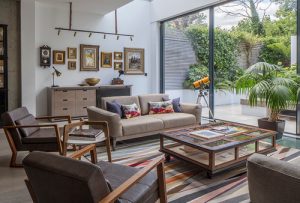 modern living room with garden view and greenery